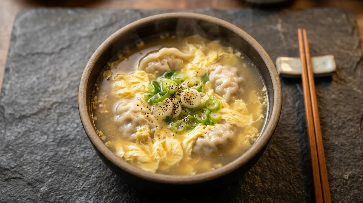 계란만둣국, 마늘 1분 우리는 게 국물 맛의 핵심이에요