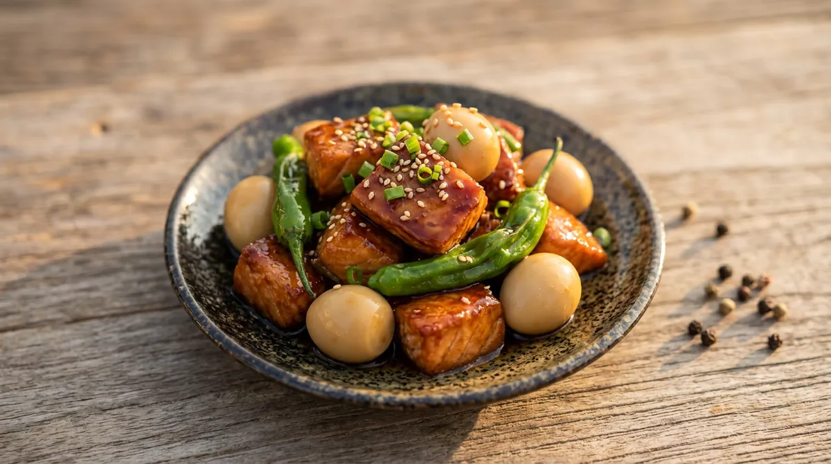연어 장조림, 꽈리고추가 숨이 죽기 직전에 넣어야 촉촉해요