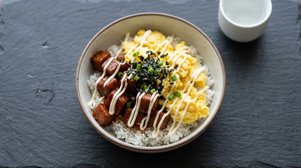 Spam Egg Mayo Rice Bowl, Spam Braised in Sauce Topped with Scrambled Eggs Will Have You Eating Two Bowls of Rice