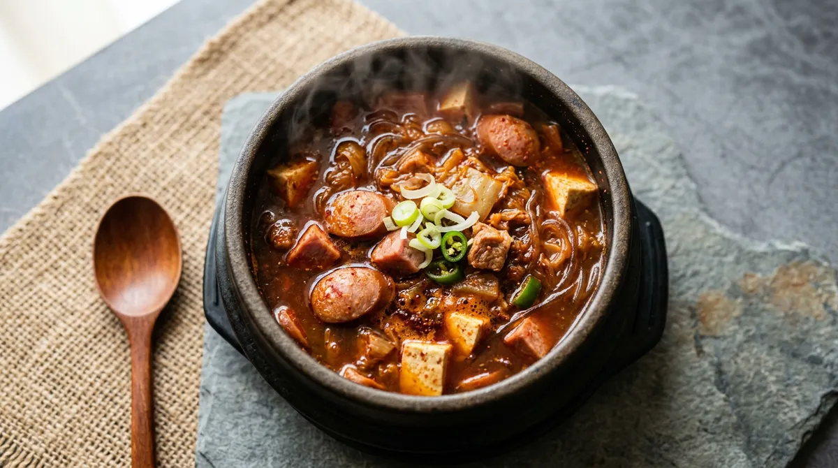 군대 햄소세지찌개, 돼지고기에 김치 볶다 끓이니까 국물이 진해요